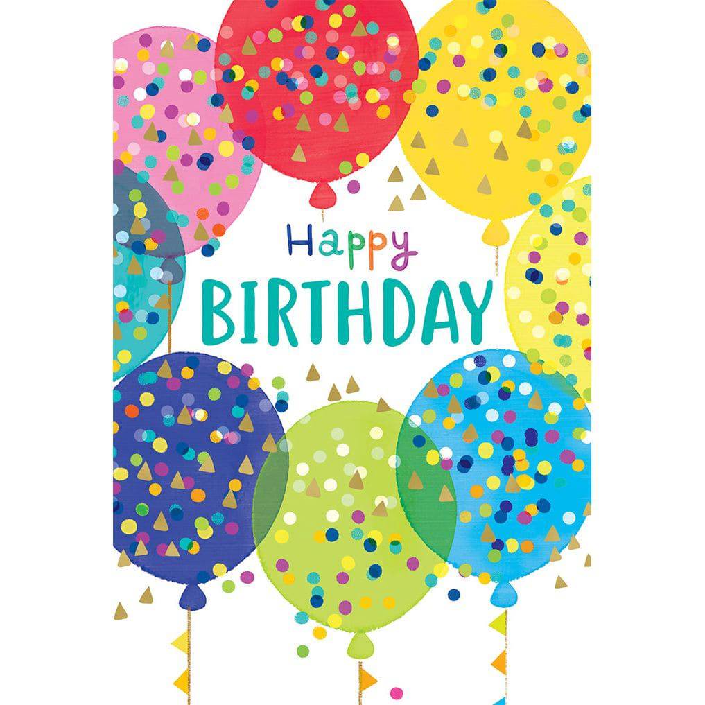 Colorful rainbow balloons on a Pictura birthday card, featuring vibrant illustrations perfect for celebrating birthdays.